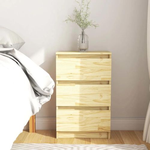 Table De Chevet En Bois De Pin Massif | 40x29,5x64 Cm, 3 Tiroirs, Compact, Gain De Place, Multifonctionnel