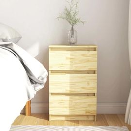 Table De Chevet En Bois De Pin Massif | 40x29,5x64 Cm, 3 Tiroirs, Compact, Gain De Place, Multifonctionnel