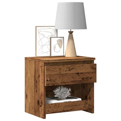 Table De Chevet En Bois D'ingenierie Vieux Bois | 40x30x39 Cm, 1 Tiroir + 1 Compartiment, Compact, Gain De Place, Multifonctionnel