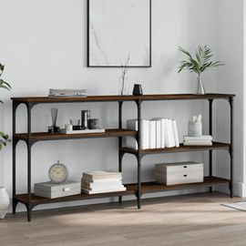 Table Console En Chene Marron | 160x29x75 Cm, Bois D'ingenierie, Elegante Et Durable, Gain De Place, Pieds Reglables