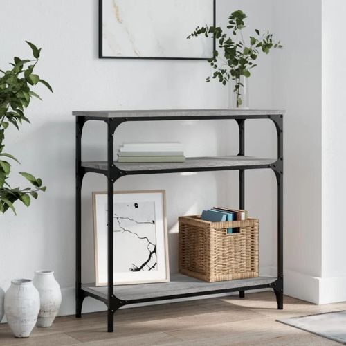 Table Console En Bois D'ingenierie Chene Sonoma | 75x29x75 Cm, Gris Moderne, Gain De Place, Pieds Reglables, Cadre Metal