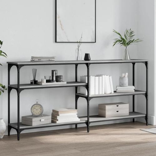 Table Console En Bois D'ingenierie Chene Sonoma | 160x29x75 Cm, Gris Moderne, Gain De Place, 6 Pieds Reglables, Cadre Metal Durable