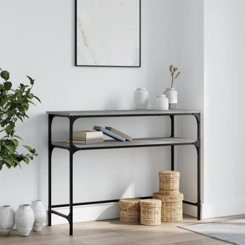 Table Console En Bois D'ingenierie Chene Sonoma | 100x35,5x75 Cm, Gris, Gain De Place, Compact, 4 Pieds Reglables, Cadre Metal