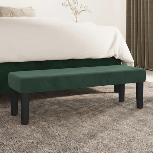 Banc En Velours Vert Fonce Et Bois | 70x30x30 Cm, Minimaliste, Confortable, Gain De Place, Multifonctionnel