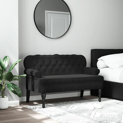 Banc Avec Dossier En Velours Noir Et Bois D'hevea | 119,5x64,5x75 Cm, Confortable, Design Elegant, Gain De Place