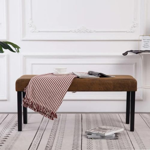 Banc En Similicuir Daim 106 Cm | Cadre Bois Durable, Rembourrage Epais, Compact, Gain De Place, Facile A Nettoyer
