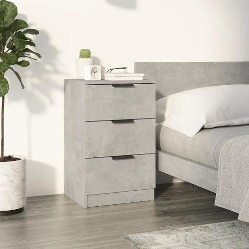 Table De Chevet En Bois D'ingenierie Gris Beton | 40x36x65 Cm, 3 Tiroirs, Compact, Gain De Place, Multifonctionnel