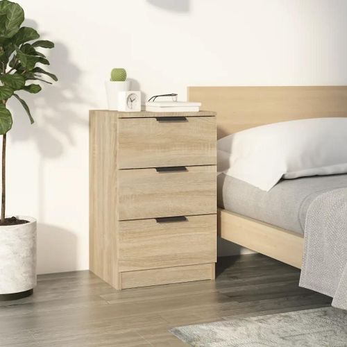 Table De Chevet En Chene Sonoma | 40x36x65 Cm, 3 Tiroirs, Compact, Gain De Place, Multifonctionnel