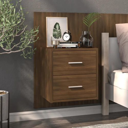 Table De Chevet Murale En Bois D'ingenierie Chene Marron | Compacte, Gain De Place, Multifonctionnelle, Montage Facile