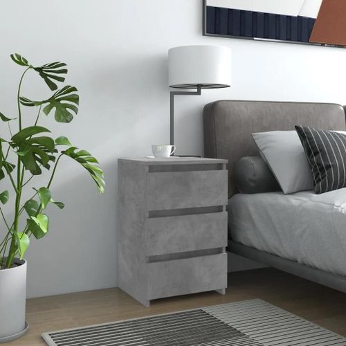 Tables De Chevet En Agglomere Gris Beton | 2 Pcs, 40x35x62,5 Cm, Compact, 3 Tiroirs, Gain De Place
