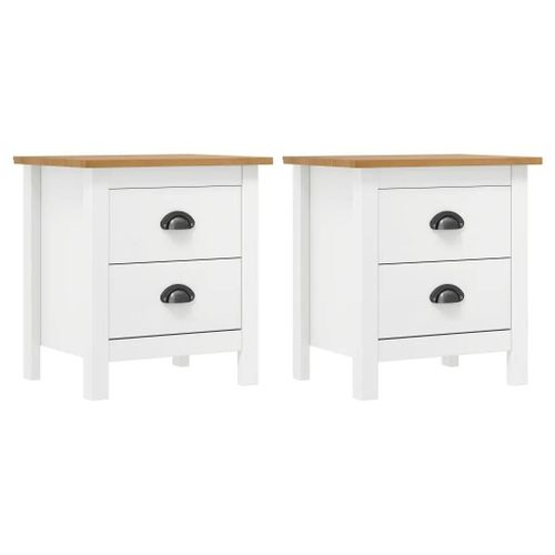 Tables De Chevet En Bois Pin Solide | 2 Pcs, 46x35x49,5 Cm, 2 Tiroirs, Compact, Gain De Place, Multifonctionnel
