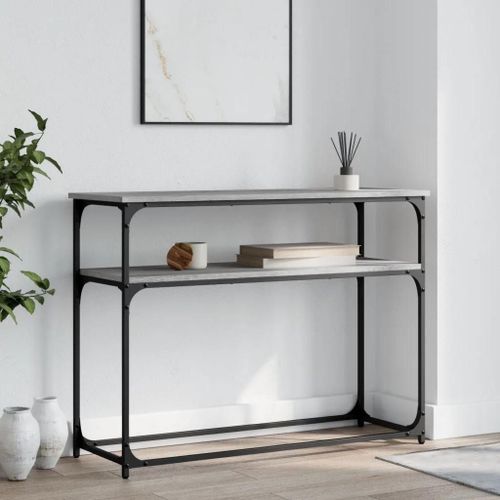 Table Console En Bois D'ingenierie Chene Sonoma | 100x35,5x75 Cm, Gris, Gain De Place, Compact, 4 Pieds Reglables, Cadre Metal