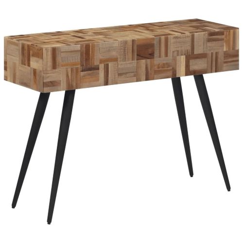 Table Console En Teck De Recuperation Massif 110x34x80 Cm | Cadre En Fer Renforce, Dessus Robust, Multifonctionnel, Gain De Place