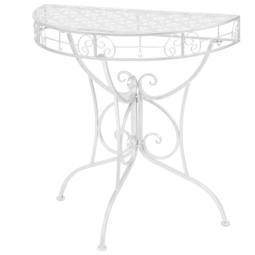 Table D'appoint Vintage En Metal Argente | Demi-Ronde 72x36x74 Cm, Design Antique, Gain De Place, Facile A Assembler