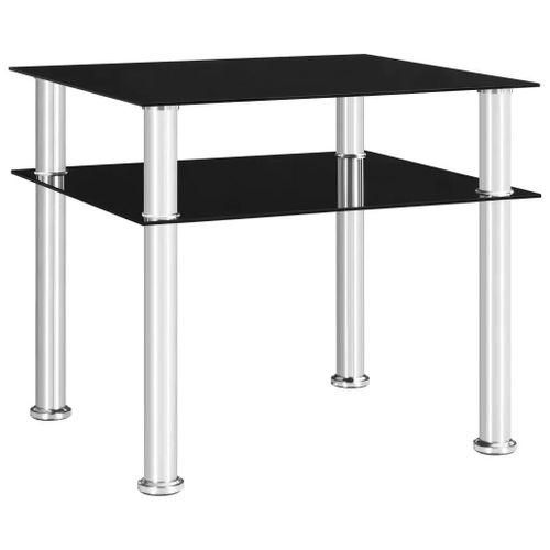 Table D'appoint En Verre Trempe Et Acier Inoxydable | 45x50x45 Cm, Design Moderne, Compacte, Gain De Place, Etagere De Rangement Inferieure