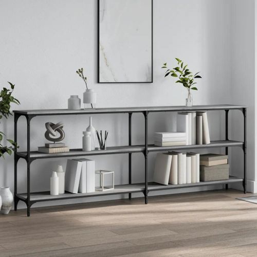 Table Console En Bois D'ingenierie Chene Sonoma | 200x29x75 Cm, Gris Moderne, Gain De Place, 6 Pieds Reglables, Multifonctionnel Salon/Entree