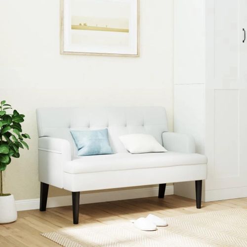 Banc Avec Dossier En Similicuir Blanc | 112x65,5x75 Cm, Pieds En Bois D'hevea, Compact, Confortable, Gain De Place
