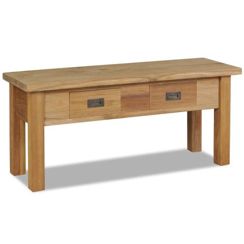 Banc D'entree En Teck Massif | 90 X 30 X 40 Cm, 2 Tiroirs, Style Colonial, Multifonctionnel, Gain De Place