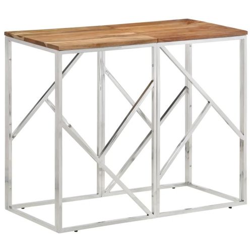 Table Console En Acier Inoxydable Et Bois Massif D'acacia | Design Moderne, 120 Cm De Longueur, Gain De Place, Multifonctionnel