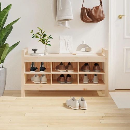 Banc D'entree En Bois De Pin Massif | 110x40x60 Cm, 6 Compartiments, Gain De Place, Multifonctionnel Pour Couloir Ou Salon