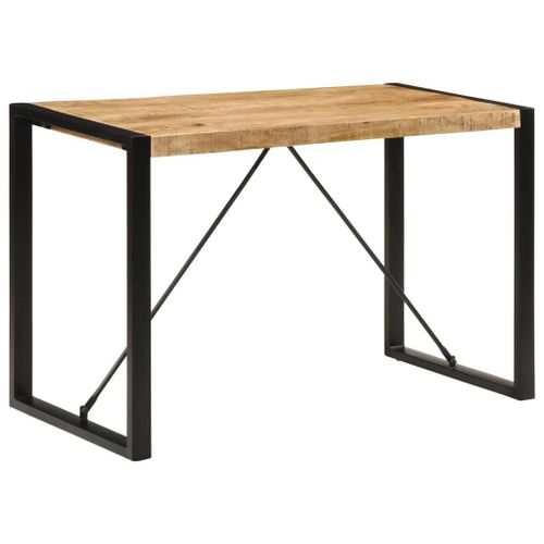 Table A Manger En Bois De Manguier Massif Brut | 120x55x76 Cm, Style Vintage, Cadre Metal Renforce, Multifonctionnel