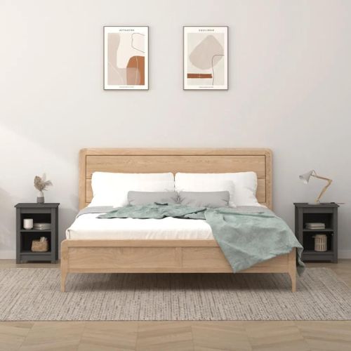 Tables De Chevet En Bois De Pin Massif 2 Pcs | 40x35x55 Cm, Gris, Design Elegant, Grand Espace De Rangement, Compact