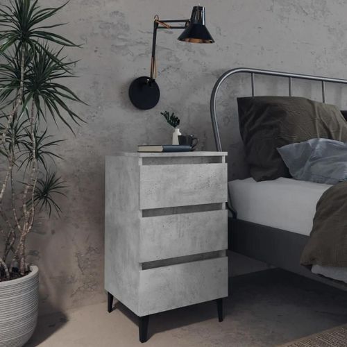 Tables De Chevet En Metal Gris Beton | 2 Pieces, 40x35x69 Cm, Compact, 3 Tiroirs, Gain De Place, Style Industriel