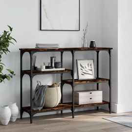 Table Console En Chene Fume Bois D'ingenierie | 102x29x75 Cm, Elegante Et Durable, Gain De Place, Pieds Reglables