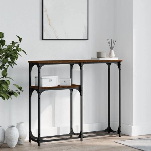 Table Console En Chene Marron Bois D'ingenierie | 90x22,5x75 Cm, Elegante Et Durable, Gain De Place, Pieds Reglables