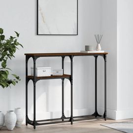 Table Console En Chene Marron Bois D'ingenierie | 90x22,5x75 Cm, Elegante Et Durable, Gain De Place, Pieds Reglables