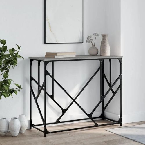 Table Console En Bois D'ingenierie Chene Sonoma | 100x40x80 Cm, Gris, Compact, Gain De Place, Pieds Reglables