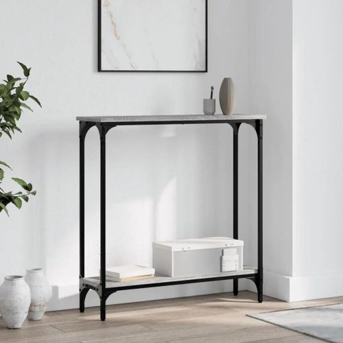 Table Console En Bois D'ingenierie Chene Sonoma | 75x22,5x75 Cm, Gris, Compact, Gain De Place, Multifonctionnel Pour Entree/Salon