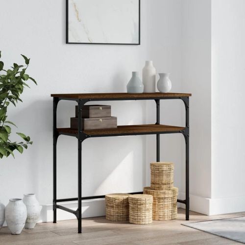 Table Console En Chene Marron Bois D'ingenierie | 75x35,5x75 Cm, Compacte, Gain De Place, Multifonctionnelle Pour Entree Ou Salon