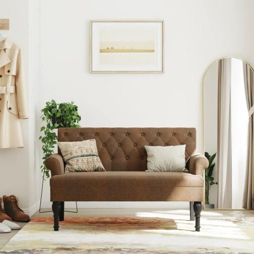 Banc Avec Dossier En Similicuir Daim | 120x62x75,5 Cm, Pieds En Bois D'hevea, Compact, Confortable, Gain De Place