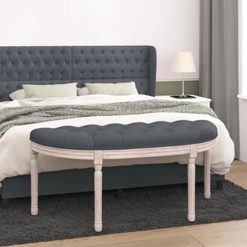Banc D'entree En Velours Gris Fonce | 110,5x45x49 Cm, Pieds En Bois, Style Vintage Francais, Multifonctionnel, Gain De Place, Stable (110 Kg)