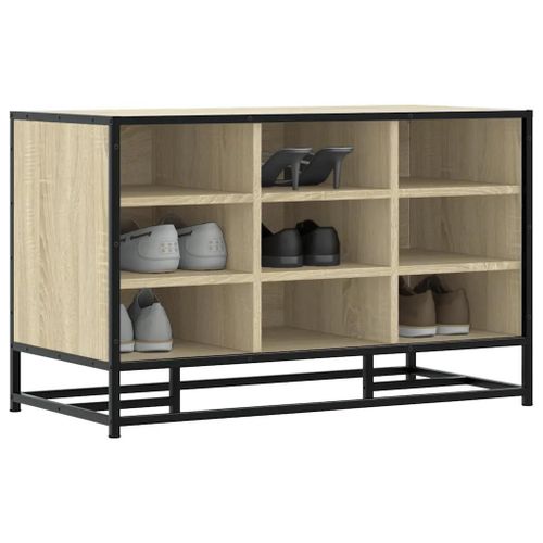 Banc A Chaussures En Chene Sonoma Bois D'ingenierie Et Metal | 3 Etageres, Compact, Gain De Place, Multifonctionnel Pour Entree