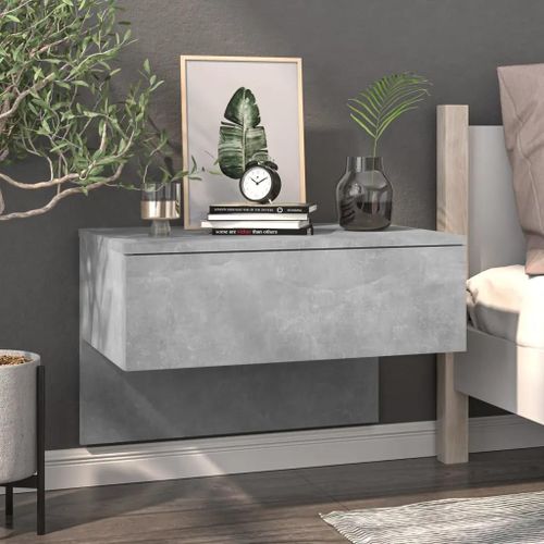 Table De Chevet Murale En Bois D'ingenierie Gris Beton | Compacte, Gain De Place, Multifonctionnelle, Montage Facile