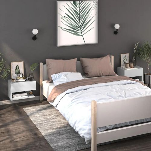 Tables De Chevet Murales En Bois D'ingenierie | 2 Pieces, Blanc Brillant, Compact, Gain De Place, Multifonctionnel