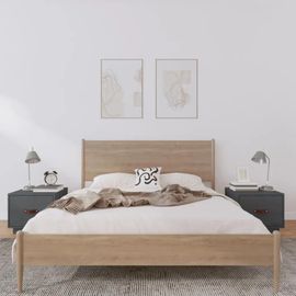 Tables De Chevet En Bois De Pin Massif 2 Pcs | 40x34x35 Cm, Gris, Design Elegant, Tiroir Avec Poignee En Similicuir, Gain De Place