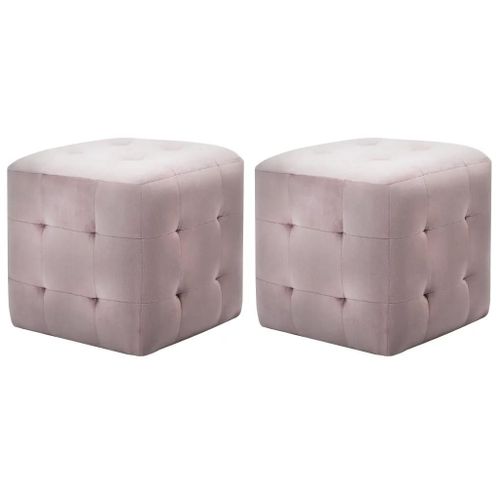 Tables De Chevet En Tissu Velours Et Bois | Lot De 2, 30x30x30 Cm, Compact, Gain De Place, Style Retro