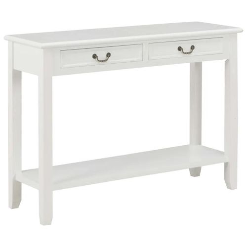 Table Console En Bois De Pin Et Mdf | 110x35x80 Cm, 2 Tiroirs, Etagere Pratique, Multifonctionnelle, Gain De Place