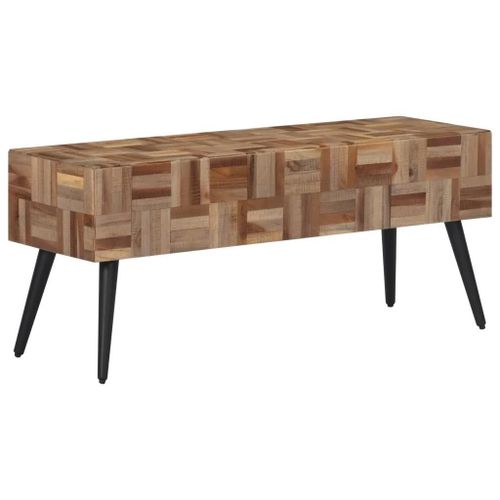 Banc En Teck Massif Recupere 110x35x45 Cm | Cadre Metal Renforce, Durable Et Resistant Aux Intemperies, Design Classique Pour Interieur/Exterieur