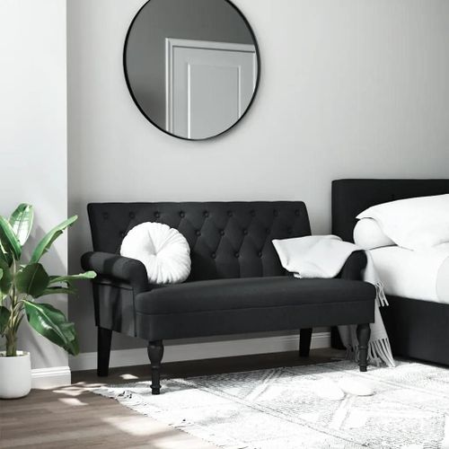 Banc Avec Dossier En Tissu Noir Et Bois D'hevea | 120x62x75,5 Cm, Confortable, Design Elegant, Stable Jusqu'a 110 Kg, Gain De Place