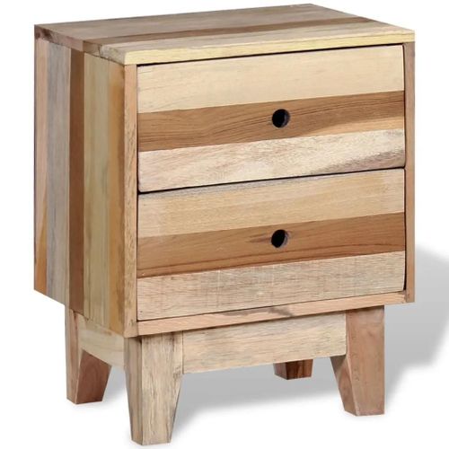 Table De Chevet En Bois De Recuperation Massif | 2 Tiroirs, Style Vintage, Compact, Multifonctionnel, Unique