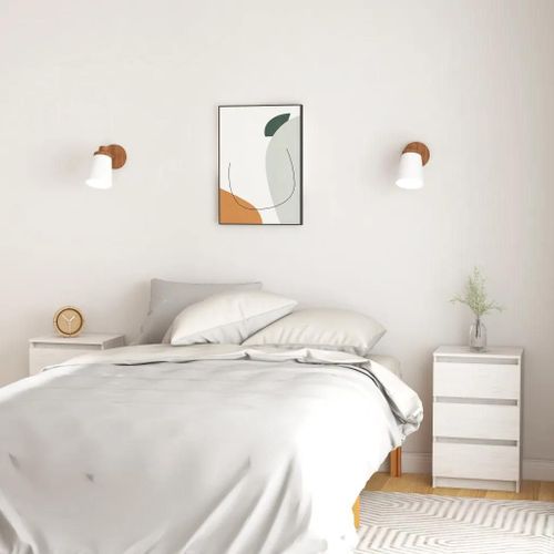 Tables De Chevet En Bois De Pin Massif 2 Pcs | Blanc, 40x29,5x64 Cm, 3 Tiroirs, Compact, Gain De Place, Multifonctionnel