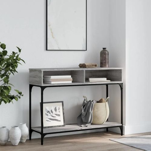 Table Console En Bois D'ingenierie Chene Sonoma | 100x30,5x75 Cm, Gris, Compact, Gain De Place, Multifonctionnel Pour Entree Ou Salon