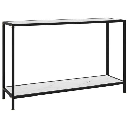 Table Console En Verre Trempe Et Acier Enduit | 120x35x75 Cm, Blanc, Etagere De Rangement, Design Moderne, Compact