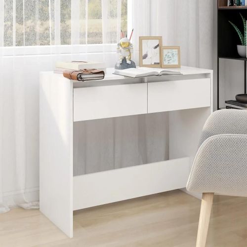 Table Console En Acier Blanc | 89x41x76,5 Cm, 2 Tiroirs, Gain De Place, Multifonctionnel Pour Entree Ou Salon