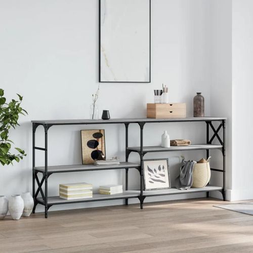 Table Console En Bois D'ingenierie Chene Sonoma | 180x29x76,5 Cm, Gris, Compact, Gain De Place, 6 Pieds Reglables