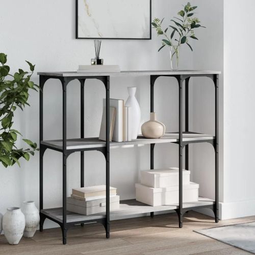 Table Console En Bois D'ingenierie Chene Sonoma | 102x35x90 Cm, Gris, Elegante Et Durable, Gain De Place, Pieds Reglables